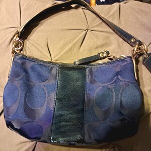 Coach Blue and Black Signature Shoulder Bag